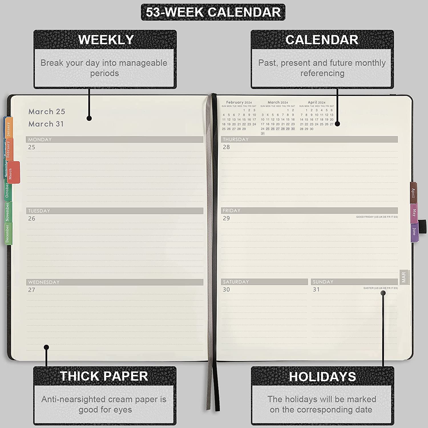 Planner 2023-2024 - 2023-2024 Academic Weekly Monthly Planner, July 2023 - June 2024, 8.5" x 11", Leather Cover with Thick Paper, Back Pocket with Notes Pages - Rose Gold - Image 3